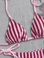 Sexy Pink Striped Micro Bikini 2026 Women Halter Push Up Bra Tie Side Thong Swimsuit Beach Bathing Suit Holiday Swimwear Biquini