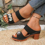 High Heel Sandals for Women 2026 Summer Thick Sole Square Heeled Slippers Chunky Platform Shoes