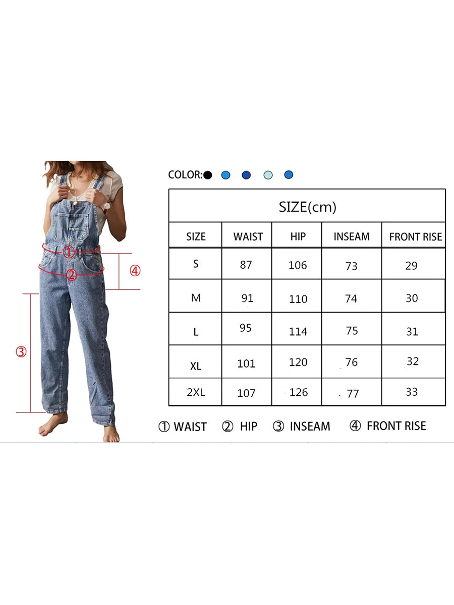 Women Denim Long Jumpsuits Casual Wide Leg Suspender Pants Romper Summer Baggy Bib Overalls