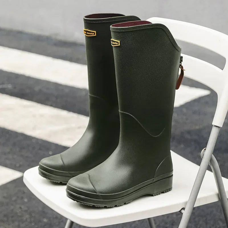Women's Rain Boots Anti Slip Thick Soles Outdoor Long Tube Rain Boots Waterproof Fashion Wear-resistant Kitchen Women's Boots