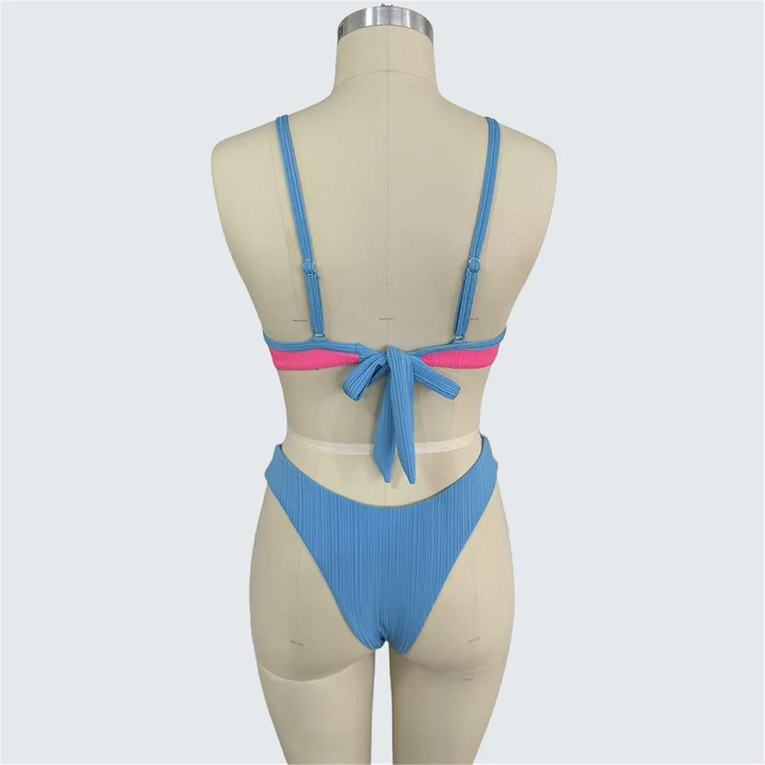 S - XXL Splicing Underwired Bikini Women Swimwear Two-Pieces Bikini Set Female Swimsuit Brazilian Bather Bathing Suit Swim V7530