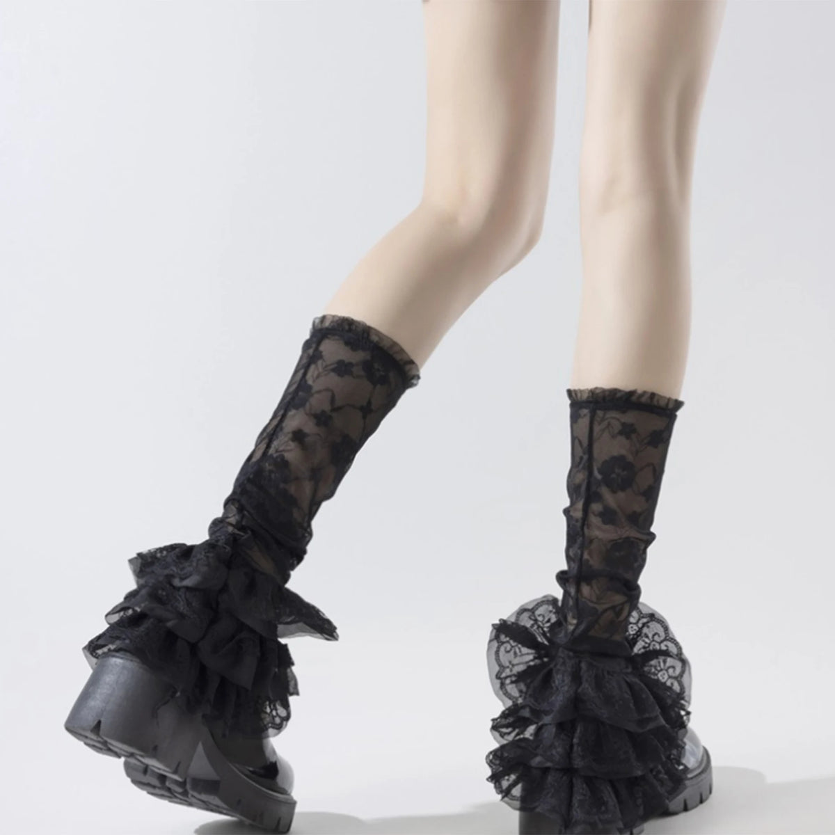 Women Lace Tiered Ruffle Leg Warmers Summer Elegant Stacked Mesh Socks for Dance Party Daily Wear