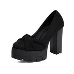 Plus Size Cross Soft PU Upper Platform Ultra Coarse Heel Shallow Breathable High Heels Office Women's Shoes