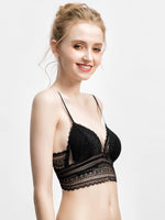 Low Back Bra for Women Deep V Low Cut Backless Bralette floral triangle wire free bralette French underwear