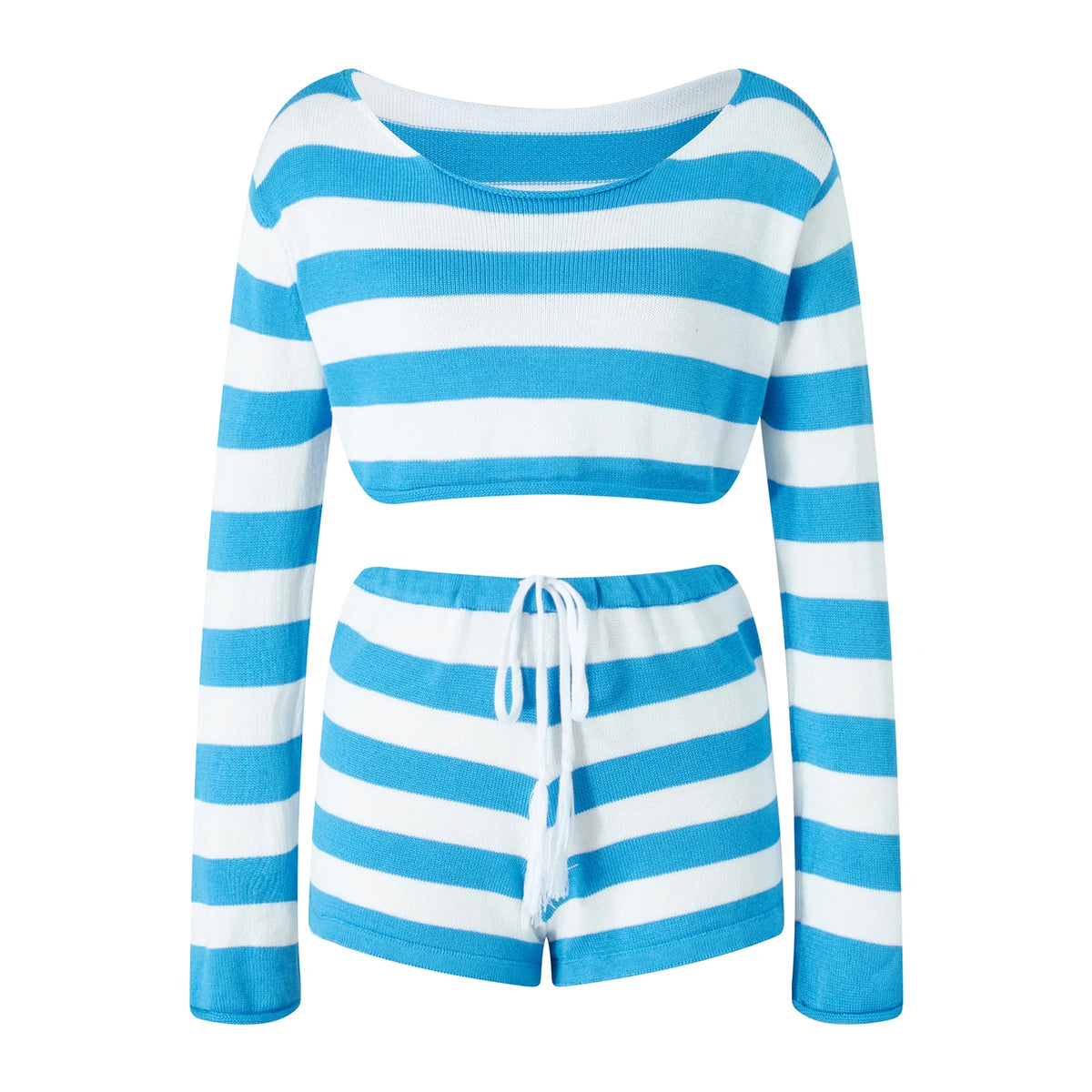 Two Piece Set Women Trendy Knit Outfits Solid Color/Stripe Off Shoulder Tops + Shorts Y2K Beach Casual Sexy Streetwear