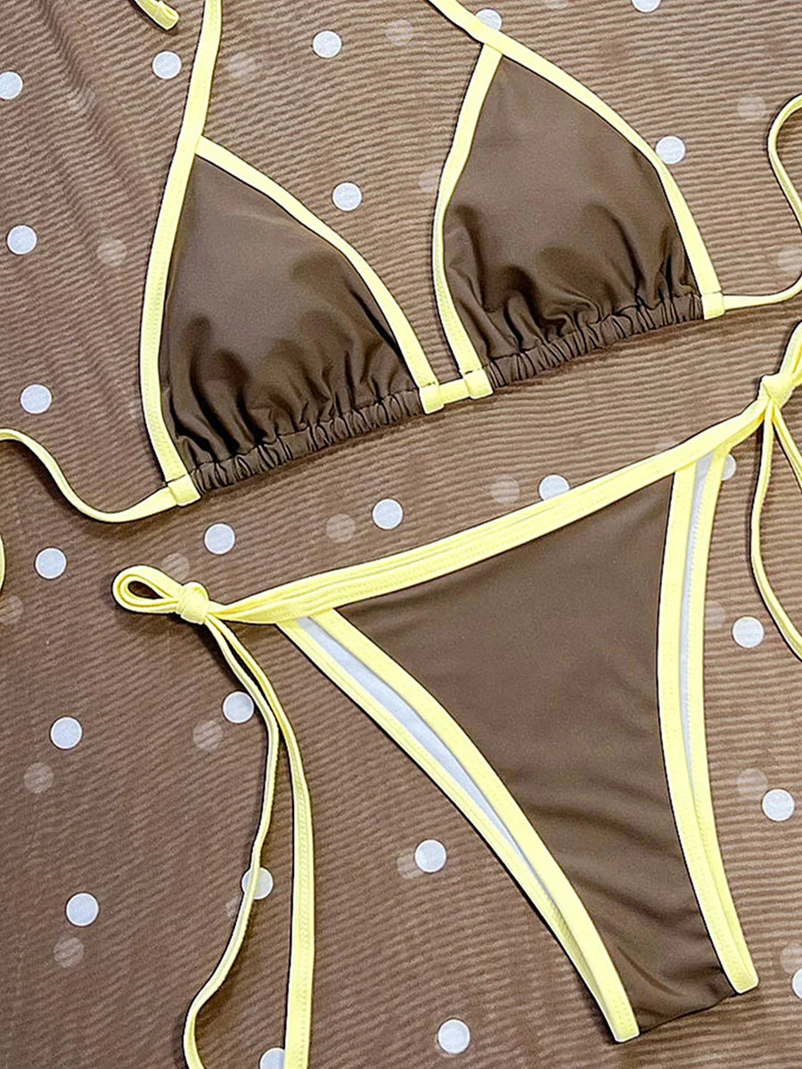 With Polka Dot Mesh Skirt Halter Bikini Female Swimsuit Women Swimwear Three-pieces Bikini Set Micro Bathing Suit Swim Beachwear