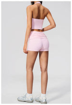 2PCS Yoga Set Women V-neck Cross Neck Shock-absorbing Sports Vest Workout Pleate Flip High Waist Shorts Gym Runing Fitness Suits