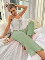 New Women's Pajama Set Sweet Lace Strap Home Clothes Two Piece Set Fashionable Casual Comfortable Loose Wide Leg Pants Popular