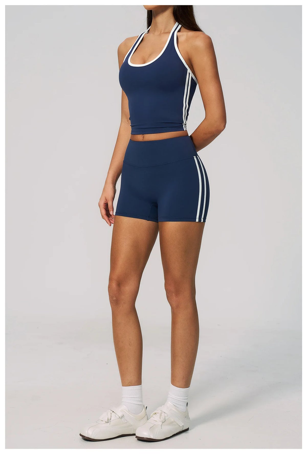Naked Color Contrast Yoga Sets Women Hanging Neck Sports Vest Gym Clothes Breathable High Waist Shorts Fitness Suits Tracksuit