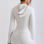 Women's Nude Faux Leather Yoga Top Windproof Tight Fitting Slimming Waist Cinching Zipper Sports Jacket Outdoor and Fitness Top