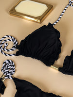 2026 New Solid Color Swimsuit Split 2-piece Bikini Set Beach Woven Rope Hanging Neck Swimsuit
