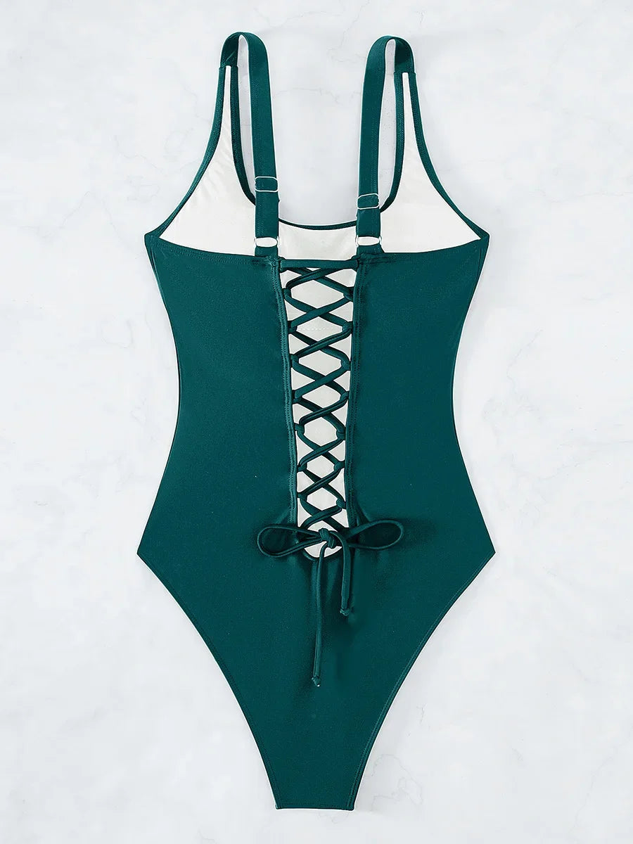 S - XXL Sexy Criss Cross Backless Women Swimwear One Piece Swimsuit Female High Leg Cut Monokini Bather Bathing Suit Swim Lady