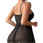 Sexy Garter Belt Mesh Lace Lingerie Dress Set With Thong