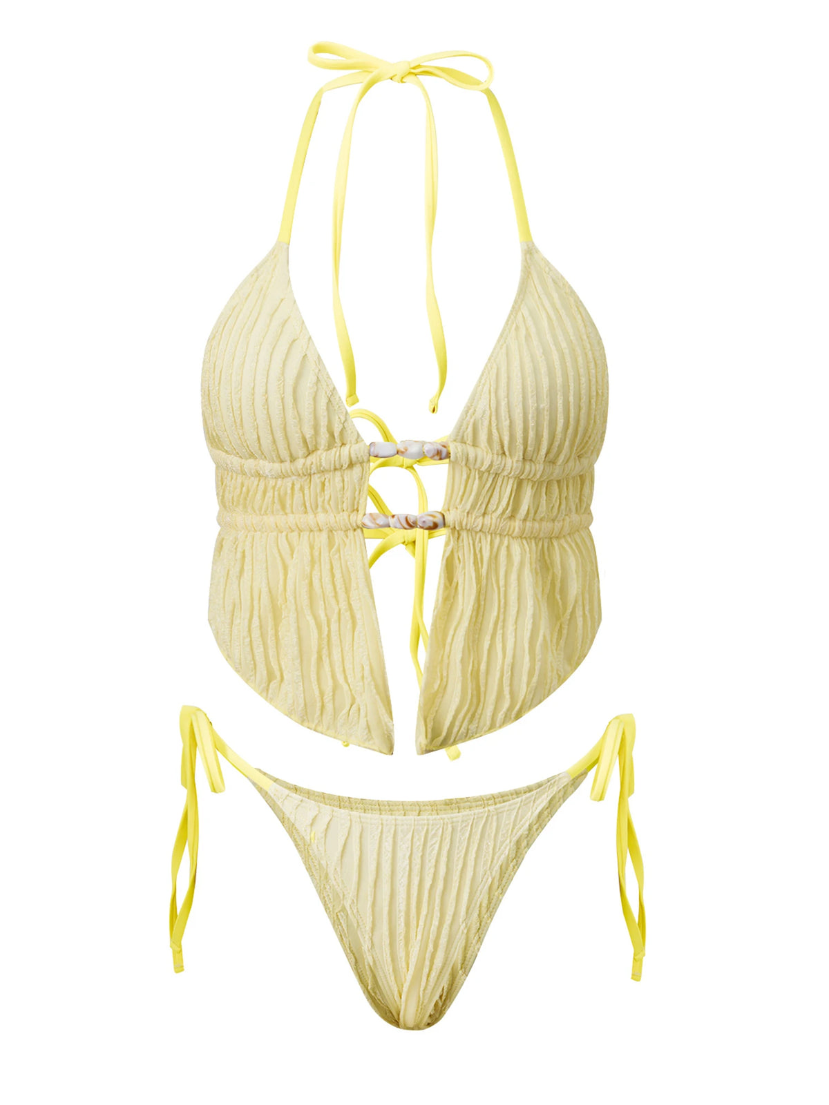 Women's Summer Holiday Beach Two Piece Bathing Suits Sleeveless Halter Neck Cutout Bra Low Waist Thong Sets