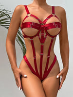 Women Black Strappy Body Harness Teddy Lingerie Open Cup Crotchless One Piece Bodysuit Nightwear Exotic Clothes Backless Corset