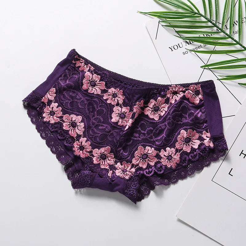 Sexy Lace Flowers Embroidery Panties for Women Underwear Low Waist Briefs Summer Breathable Comfort Shorts 15 Color Lingerie