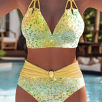 Vintage Purple Leopard Print Gradient Two Piece Swimsuit Tankini Set Women V Neck Push Up Bra Belt High Waist Swimwear 2026 3XL