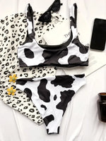 Sexy Cow Print Bikini Set 2025 Women Cut Out Push Up High Waist Swimsuit Brazilian Beach Bathing Suit Designer 2 Piece Swimwear