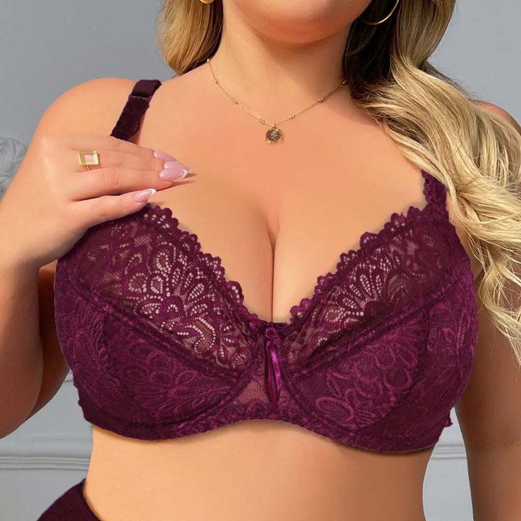 Plain Lace Bra for Woman Plus Size Bra with Wire no Foam Full Cup Lingerie 34E 36E 38D 38E 40D 40E 42D 42E 44E 46E 48E-6003