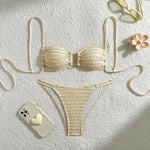 U Neck Wrinkled Crinkled Bikini Women Swimwear Female Swimsuit Two-Pieces Bikini Set High Cut Bather Bathing Suit Swim V5708B