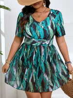 VigoJany 2026 Print Plus Size Tankini Swimwear Women Large V Neck Tied Curvy Dress Swimsuit Lady Big Beach 2 Piece Bathing Suit