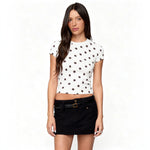 Women's summer fashion retro polka dot short-sleeved printed slim round neck top