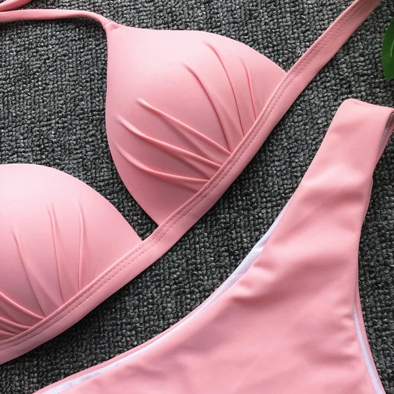 2025 Halter Bra Cup Bikini Women Swimsuit Female Push Up Swimwear Two Pieces Bikini Set Brazilian Bather Bathing Suit Swim Lady