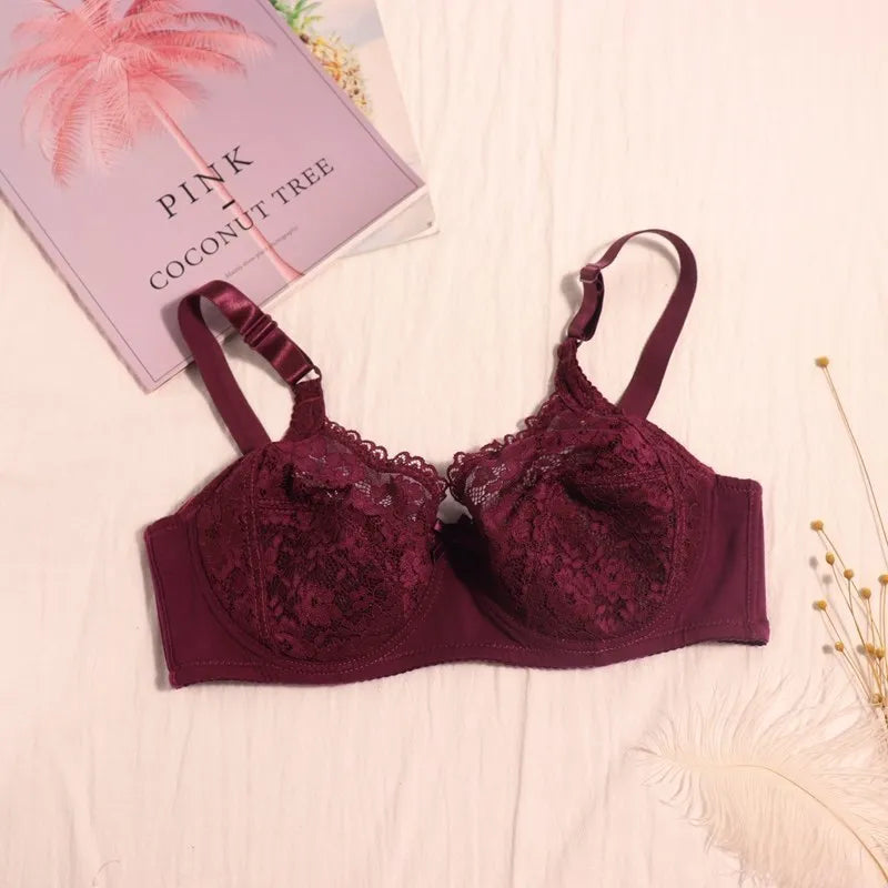 Beauwear Ultra Thin Unlined Bralette For Women Plus Size Lace bras With Frame Full Cup Minimizer Bras 85D 90D 95D 100D 105D 110D