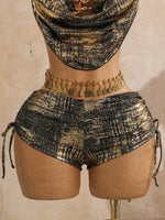 Sexy Hot Stamping Gold Swimwear Women 2026 Collar Split Top Drawstring Side High Waist Bikini Set Summer Bathing Suit Swimsuit