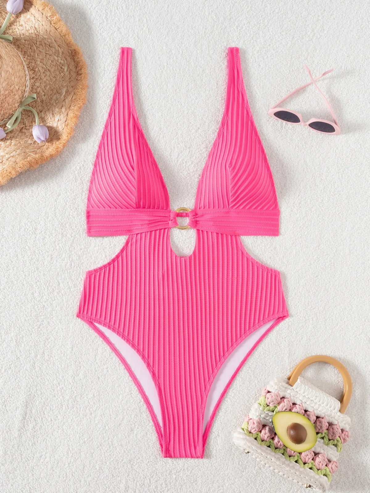 Deep V Neck Cut Out Women Swimwear One Piece Swimsuit Female High Leg Cut Monokini Bather Backless Bathing Suit Swim Beachwear