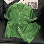 Sweet Simple Ice Silk Pajamas for WomenThin Short-sleeved Home Clothes Suit Nightwear Women's Pajamas Set Nightie Summer