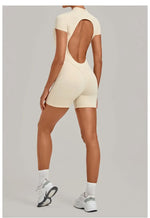 Women's Seamless Yoga Jumpsuits Fitness Sports Hip-lifting Backless Short-sleeved Training Gym Workout Shorts One-piece