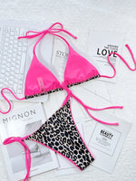Sexy Mirco Bikini 2024 Women Neon Hot Pink Patchwork Triangle Swimsuit Beach Brazilian Bathing Suit Tie Side Thong Swimwear