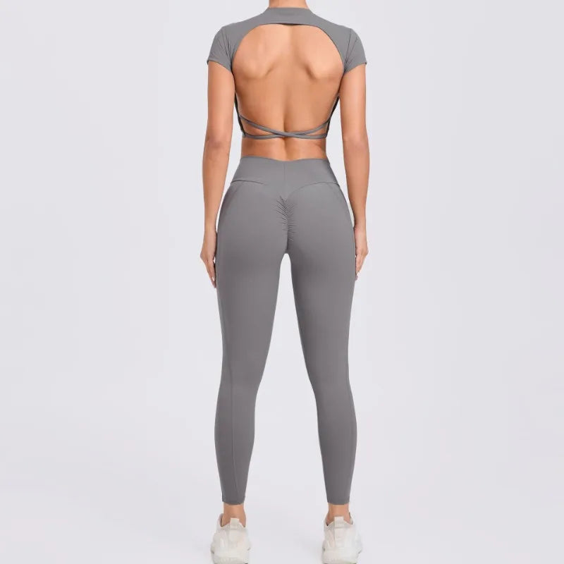 Women's Yoga Sets 2 Piece High Waist Hip Lift Leggings with Cross Back Sports Bra Seamless Workout Clothes Fitness Gym Wear Set