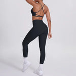 Women's Seamless Yoga Set Cross Back Sports Bra & High Waist Booty Lifting Yoga Leggings Gym Running Fitness Workout Outfit