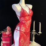 Women Lingerie Lace Underwear Transparent Erotic Costumes Red Split Sexy Dress For Sex Lady Sleepwear Plus Size Nightdress