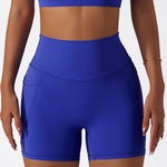 Comfortable Skin Friendly Summer High Waist Yoga Shorts Gym Hip Lift Pants Pocket Breathable Running Cycling Sports Shorts Women