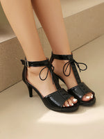 T-Shaped Strap High Slim Heel Peep Toe Hollowed Sexy Sandals Smooth Patent Leather Material Ankle Buckle Women's Sandals