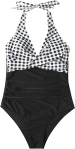S - XXL Wrinkled Halter V Neck One Piece Swimsuit Women Swimwear Female Monokini Backless Bathing Suit Swim Beachwear Bodysuit