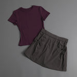 Summer Casual Yoga Sets Women Short Sleeve Loose T-shirt Sportwear High Waist Pocket Sports Short Skirt Fitness Running Wear