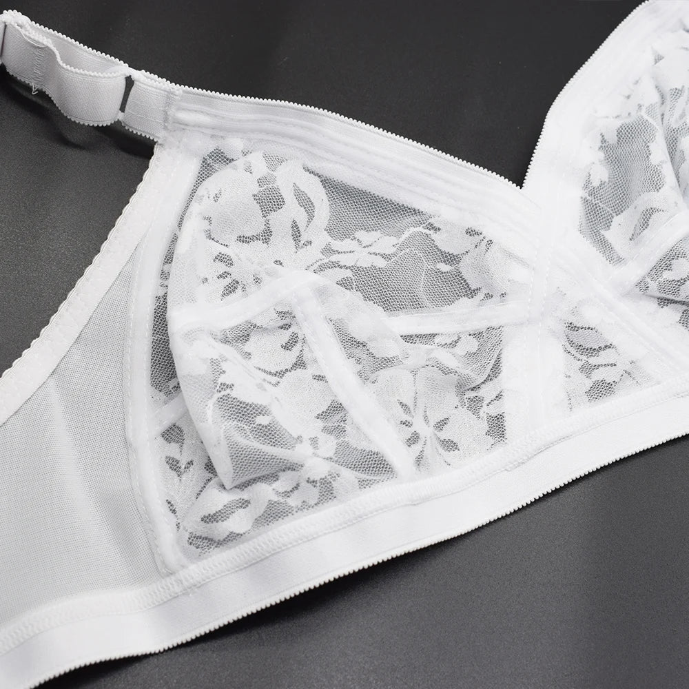 Plus Size Bralette Womens Bra Lace Wireless Perspective Minimizer Sexy Lingerie BH Tops Female Underwear Full Cup B C D E F