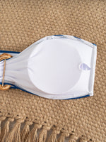 Sexy Blue Striped Micro Bikini 2026 Women Bandeau Front Metal Circle Push Up Bra High Waist Swimsuit Beach Bathing Suit Swimwear