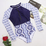Retro Vintage Women's One Piece Swimsuit Long Sleeve Bathing Suit Surfing Swimwear Classic Vintage Style One-Piece Swim Suits