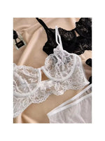 MOYISU French temptation lace big boobs small bra underwear ultra thin set transparent white sensory pure desire underwear
