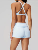 Women Two Piece Gym Yoga Sets Back Cross Sports Bra Pleate High Waist Short Fitness Suit Outdoor Running Camisole Tops Outfits