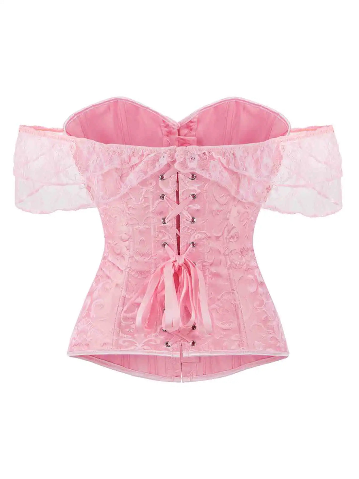 Corset's new retro lace fishbone body-shaping shirt with shoulder straps and bubble sleeves gathered to hold the sternum.