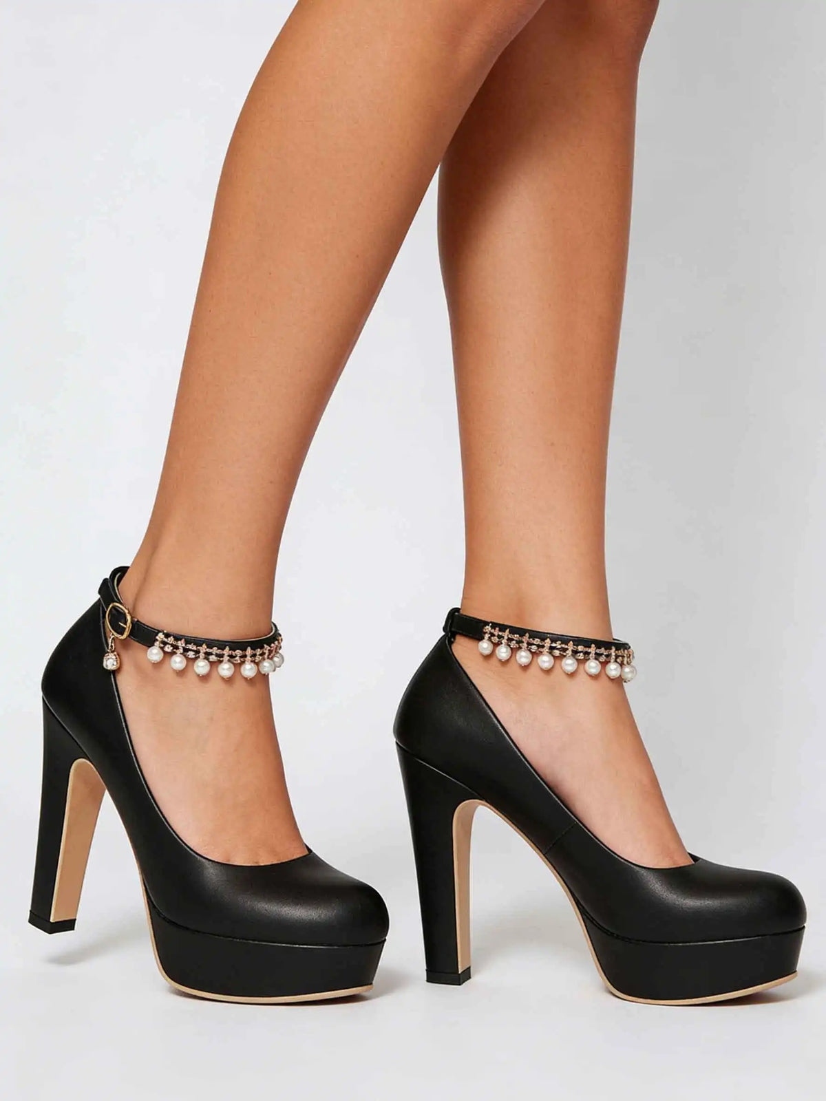 2026 Big Size 33-43 Classic Black Office Lady Beading Ankle Strap Platform Pumps Elegant Red 12cm Party High Heels Shoes Women