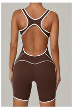 Sexy Sleeveless Backless Scrunch Yoga Jumpsuit Women Black Contrast Hollow One Piece Sports Suit Tight Fitness Sports Overalls