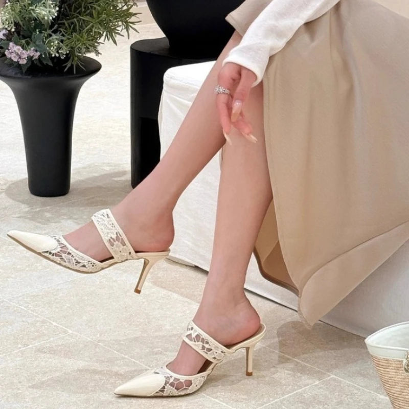 Women Solid Color High Heels Summer Pointed Toe Non-slip SandalsFashion Sexy Comfortable Outside Shoes
