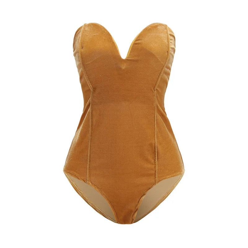 hirigin Women Strapless Neck Bodysuit Sexy Back Lace Up Bodysuit VelvetShapewear Bodycon Leotard Romper Jumpsuit Hot Sale